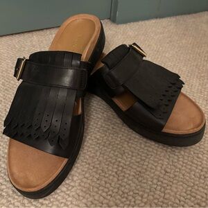 Black Fringe Slide Sandals